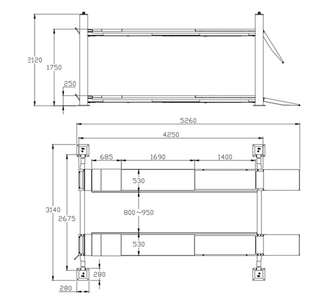 pont-geometrie-semi-automatique-4-colonnes-4T-alignement-cric (4) Pont élévateur géométrie 4 colonnes semi automatique, pont géométrie 4T