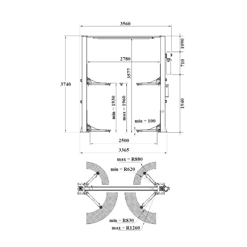 pont-elevateur-2-colonnes-4T-automatique-sans-embase-AL3240ASE-dimensions pont-elevateur-2-colonnes-sans-embase-4T