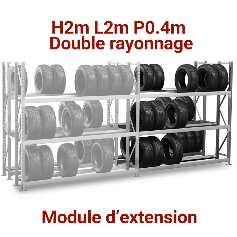 double-rayonnage-pneumatique-pneu-garage-auto-rangement-etagere-extension-2m rayonnage pneu charge lourde, rayonnage double pneu