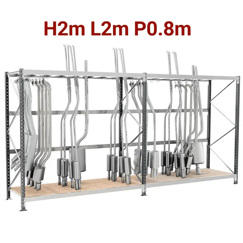 rangement-stockage-pot-echappement-garage-rayonnage rayonnage, module rangement pot échappement, stockage garage, rangement garage auto