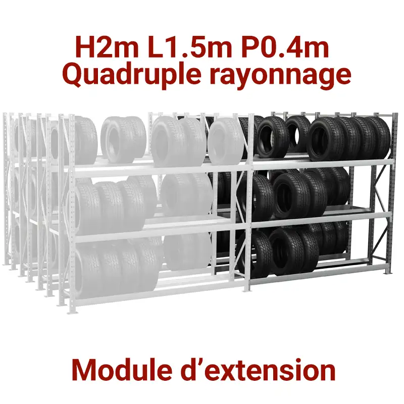 rayonnage-pneu-quadruple-4-profondeurs-rangement-pneumatique-garage-atelier-mecanique-mini-rack-magasin quadruple rayonnage pneu, epsivol rangement métallique mini rack pour pneu