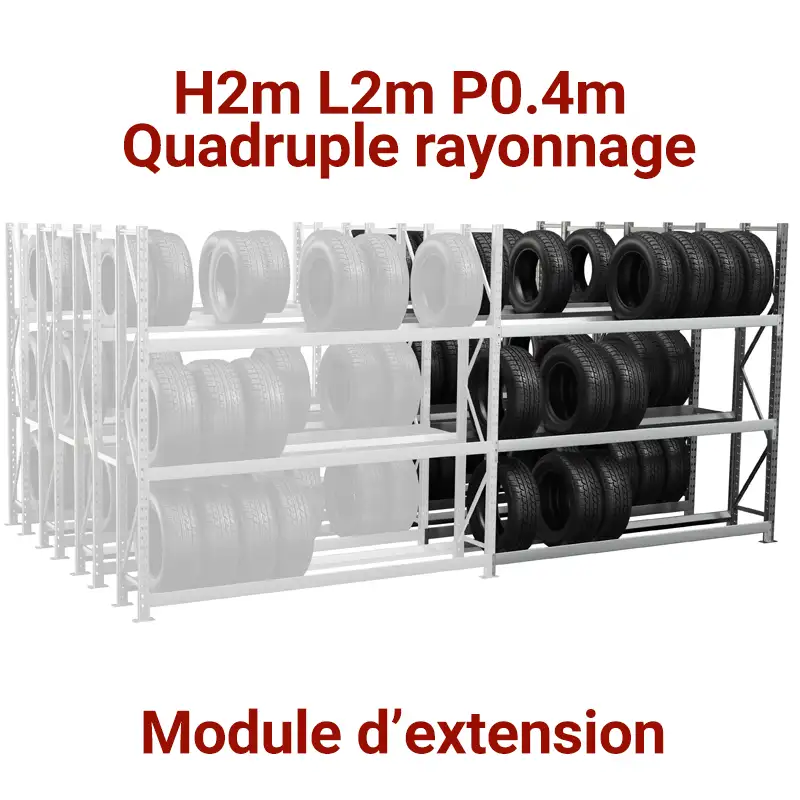 rayonnage-pneu-quadruple-4-profondeurs-rangement-pneumatique-garage-atelier-mecanique-rack-2m quadruple rayonnage pneu, rangement étagère métallique pour pneu