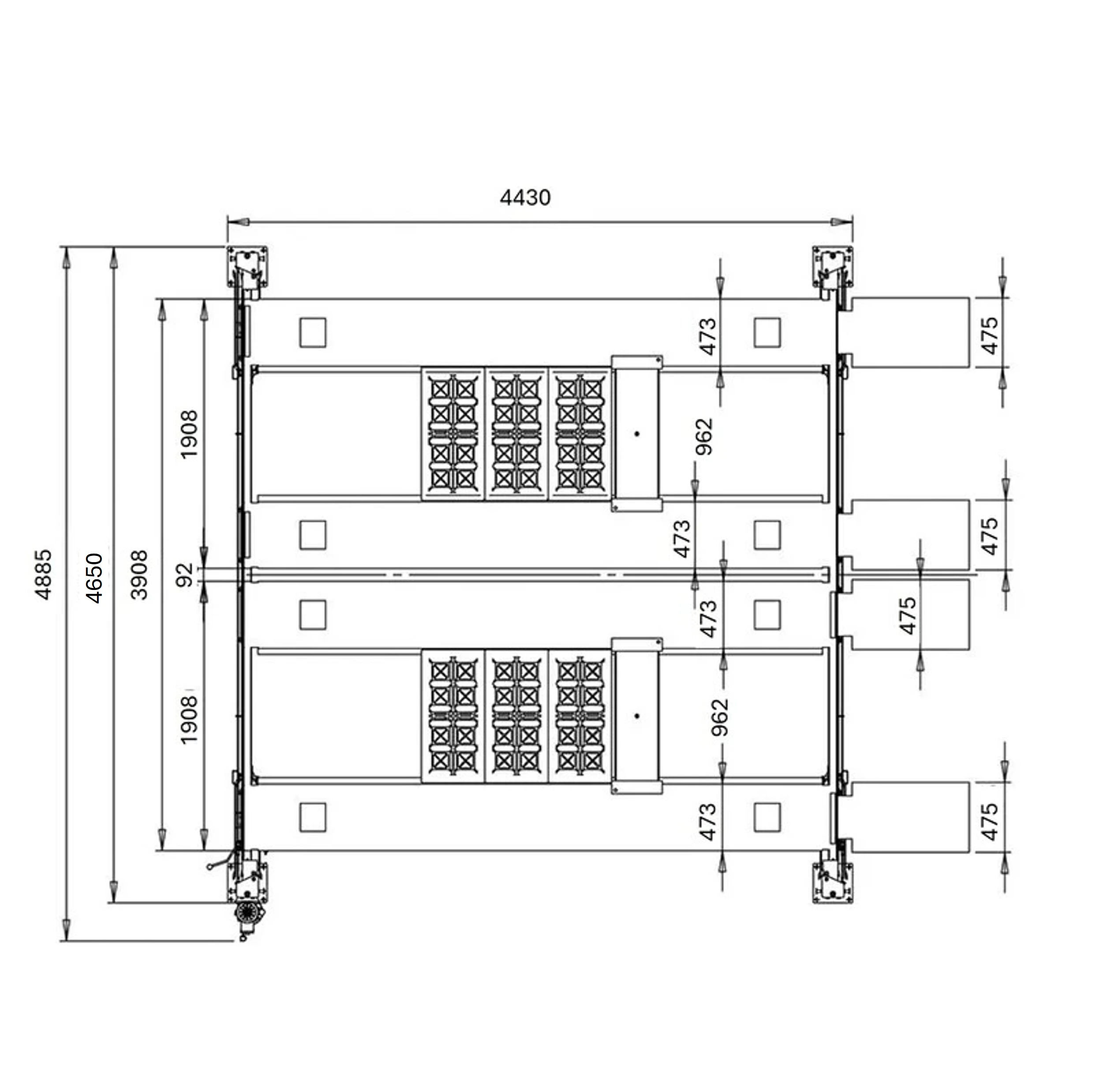 pont-parking-4-places-4-colonnes-stationnement-mobile-entretien-garage-atelier-dimension-AL4P420D Pont parking 4 place, pont 4 colonnes, pont mobiles voiture